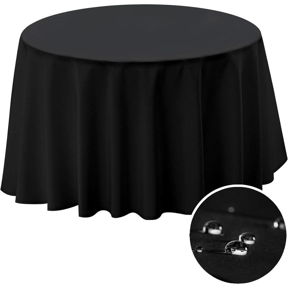 60 Inch Round Tablecloth – Black Polyester, Fits Max 50 Inch Diameter Table Top